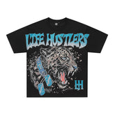 Life Hustlers Blue Panther Vintage Animal Graphic Oversized Tee