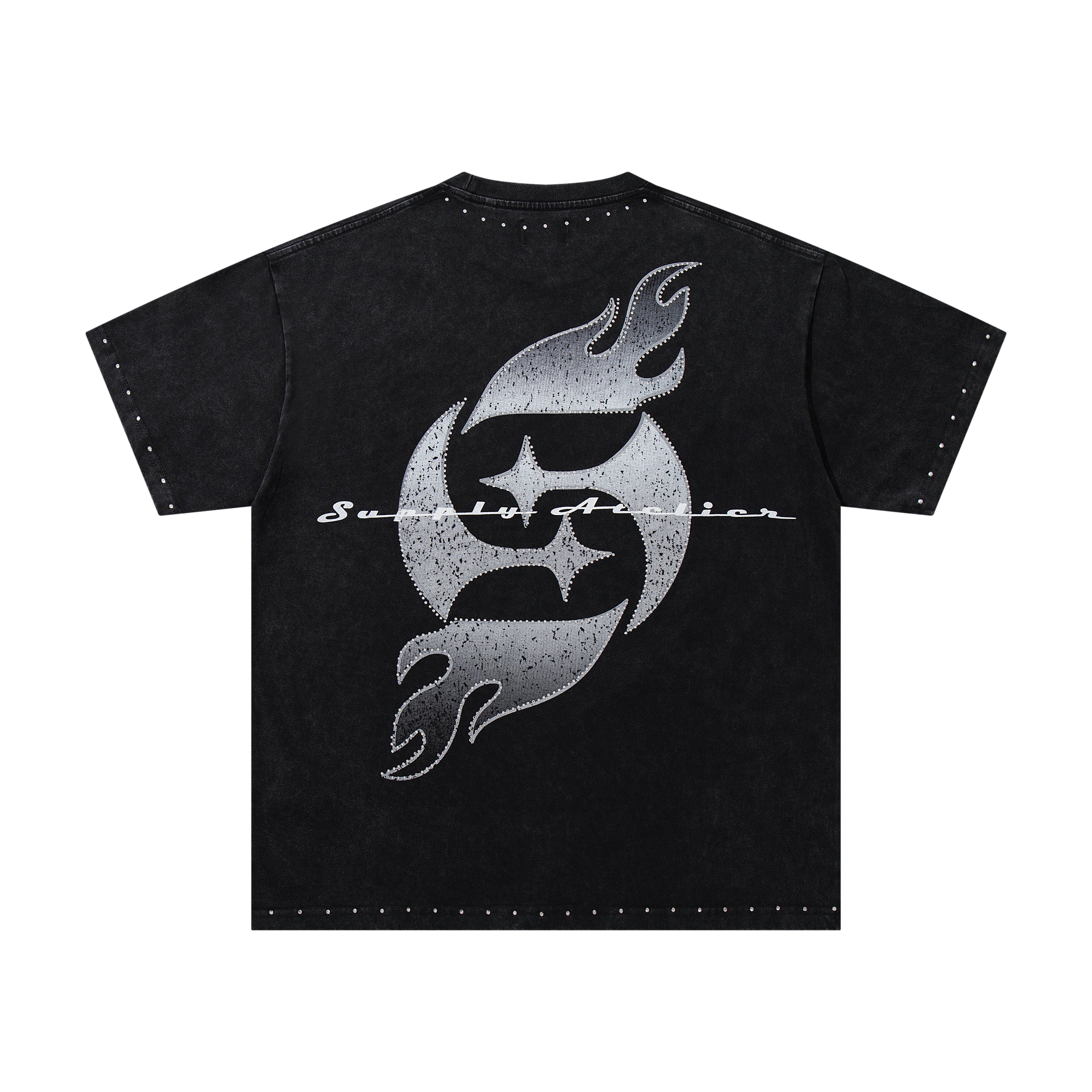 SUPPLY Angel Flame Logo Graphic Oversized Black T-Shirt