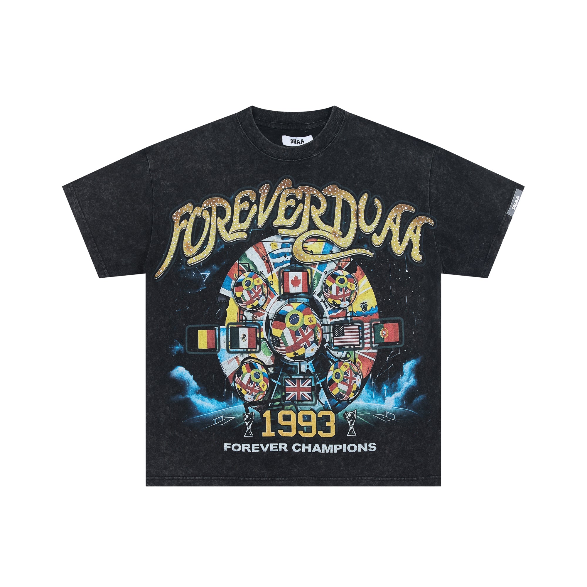 DUAA 1993 Forever Champions Global‑Flag Vintage Graphic Tee